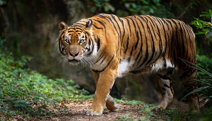 Fototapeta premium a tiger walks in the forest