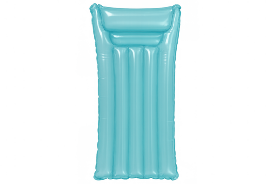 Blue inflatable pool raft floating on clear background, representing summer relaxation and recreational water leisure