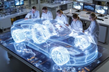 Cutting-edge lab: engineers innovate with 3d holograms. Global growth. British auto sector embraces change with drive35 initiative for innovation. Tech innovation. Clean energy.