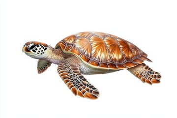 Realistic Illustration of a Sea Turtle Swimming Gracefully Underwater with Detailed Texture