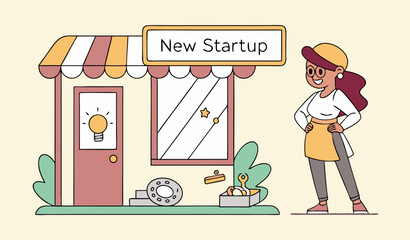 a girl standing in front of a new startup