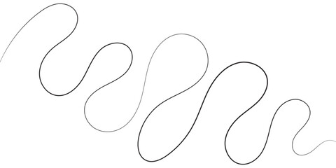 A minimalist art piece showcases a fluid, black line gracefully weaving across a stark white background, creating a visually appealing design with rhythmic, looping shapes