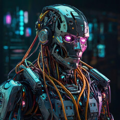 Fototapeta premium Cyberpunk robot head cables