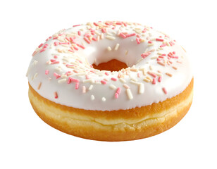 A delicious glazed donut topped with colorful sprinkles presents a tempting sweet treat.