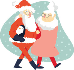 Mr and Mrs Santa - Flat Vector Illustration