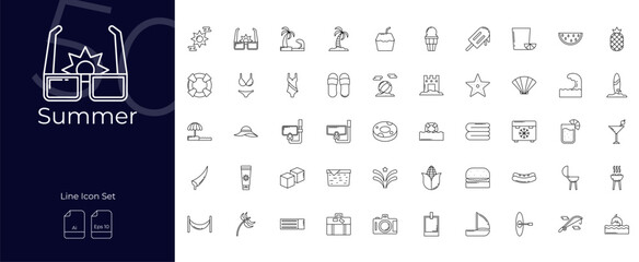 Summer Line Editable Icons set. Vector illustration in modern thin line style of Summer icons: beach, travel, hotel, etc