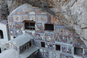 Sumela Monastery is a Greek Orthodox monastery and church complex. The structure and detailed frescoes were built in 386 AD.