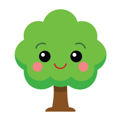 Charming anthropomorphic tree with large expressive eyes and rosy cheeks perfect for children s themes