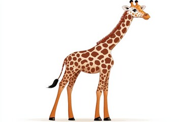 Obraz premium Adorable cartoon giraffe with bright colors and distinct patterns standing against white background