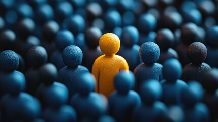 Single yellow figure amidst a crowd of blue figures (1)