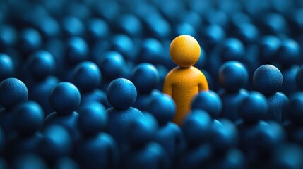 Single yellow figure amidst a crowd of blue
