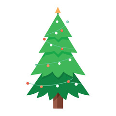 Festive pine tree decorated with twinkling christmas lights and snowfall during winter season