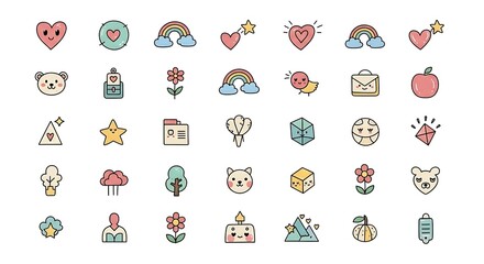 Cute Japanese Icon Set with Pastel Colors