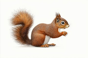 Obraz premium Realistic illustration of a curious brown squirrel with fluffy tail on a light background