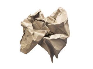 Wrinkled kraft paper sheet. Crumpled rough brown paper with alpha channel. Can be used as elements for design projects. 