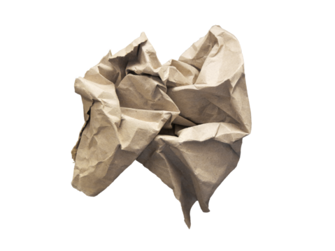 Wrinkled kraft paper sheet. Crumpled rough brown paper with alpha channel. Can be used as elements for design projects. 