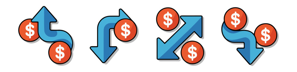 dollar increase and decrease icons set for finance profit loss vector
