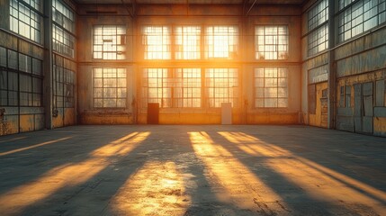 Sunlit, empty industrial space