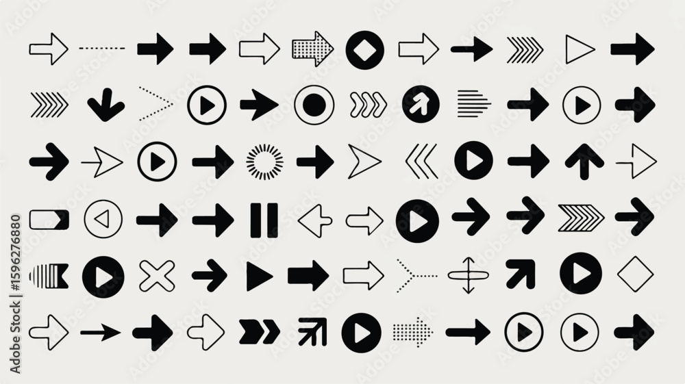 Poster a collection of black and white directional arrows arranged in a grid pattern on a white background.