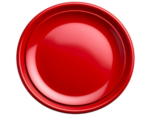 A gleaming red circular seal with a smooth, highly reflective, and vibrant .