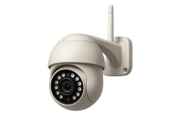 White security camera featuring an antenna, providing reliable monitoring and safety with a transparent background for versatile use