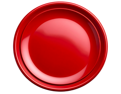 A gleaming red circular seal with a smooth, highly reflective, and vibrant .