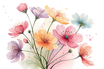 Fototapeta premium Watercolor abstract cluster of flower heads without stems, isolated on transparent background.