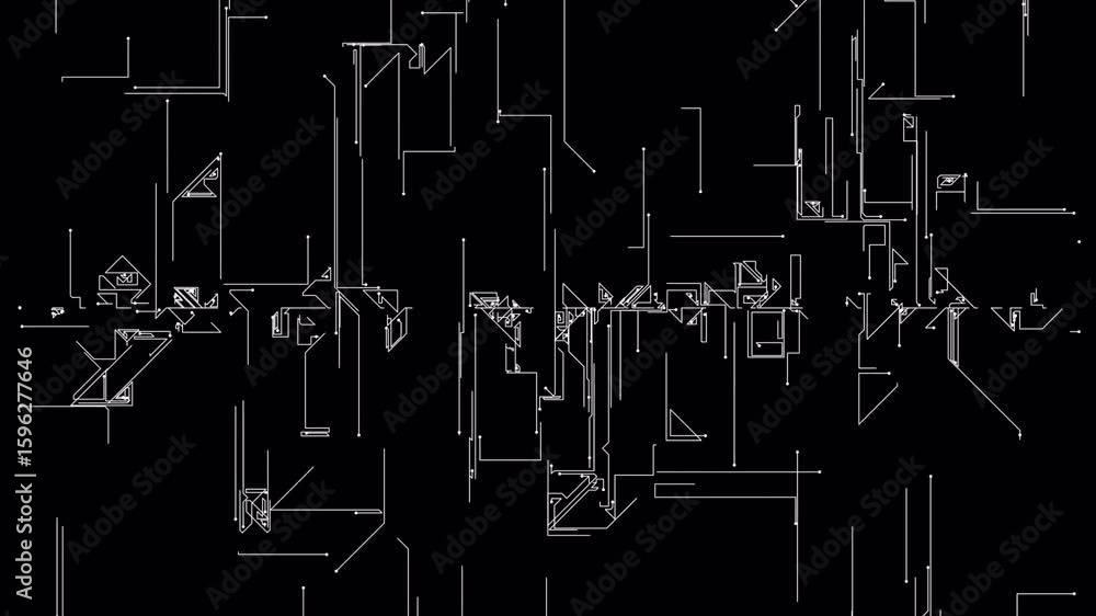 Poster abstract circuit board animation: white lines on black background, tech design