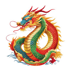 Obraz premium Vibrant traditional chinese dragon illustration with detailed scales and fiery mane