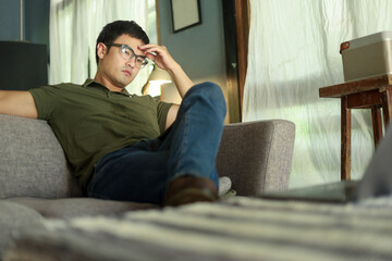 domestic,sad serious illness man.depressed emotion panic attacks alone sick people fear...