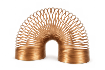 Classic metal spring toy forming an arch, isolated on transparent background, ready for fun and games