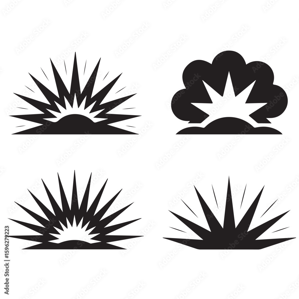 Aufkleber four black and white explosion burst illustrations with different styles on a white background set i