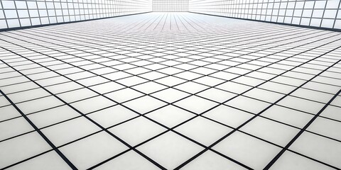Geometric perspective of a tiled floor and ceiling