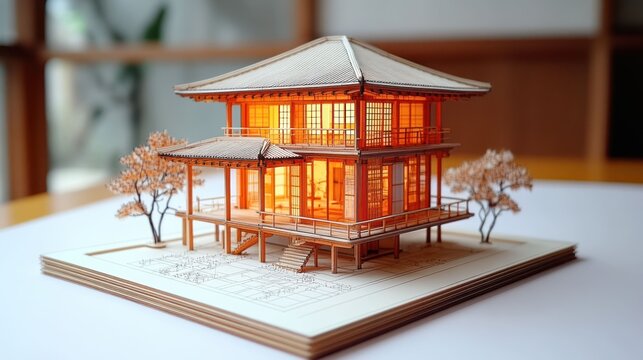 Wooden model of a traditional Asian house - Powered by Adobe