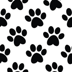 Fototapeta premium Solid Black Animal Paw Icons Seamless Pattern