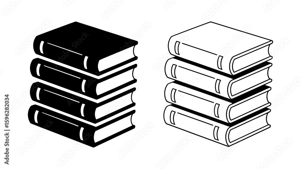 Poster vector art of a stack of books shown in outline and solid fill icons