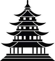 Solid Black Buddhist Pagoda Isolated Vector Icon