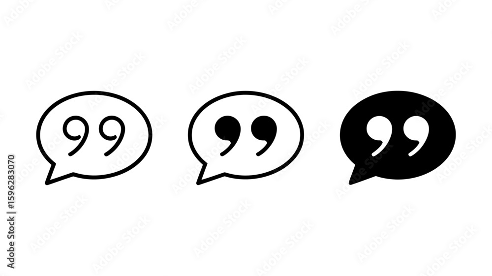 Fototapete vector art of three quotation mark speech bubble icons in different styles on white