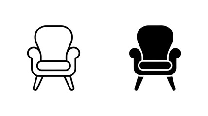Vector art of two stylized icons of an armchair in outline and black