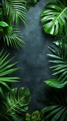 Tropical Leaves Frame Dark Backdrop Natural Greenery