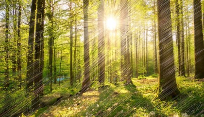 65 5000 forest in spring with bright sun shining through the trees