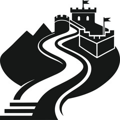 Solid Black Great Wall Of China Vector Icon