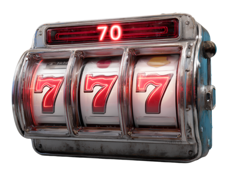 3D slot machine with a red light and three white numbers 70 transparent background PNG - Powered by Adobe