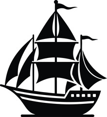 Solid Black Sailing Ship Side View Vector Icon
