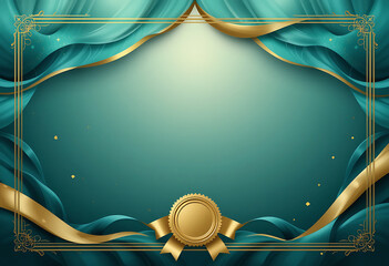 Elegant Teal and Gold Certificate Template with Decorative Ribbons and Premium Award Seal
