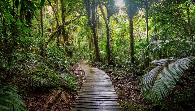 beautiful jungle path through the el yunque national forest in puerto rico