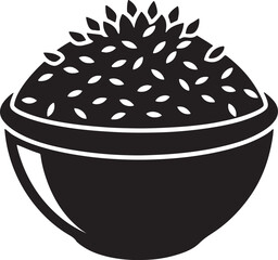 a bowl of rice silhouette, black and white silhouette, vector and illustration
