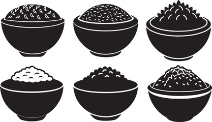 a bowl of rice silhouette, black and white silhouette, vector and illustration set