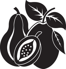 papaya silhouette, black and white silhouette, vector and illustration