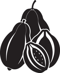 papaya silhouette, black and white silhouette, vector and illustration